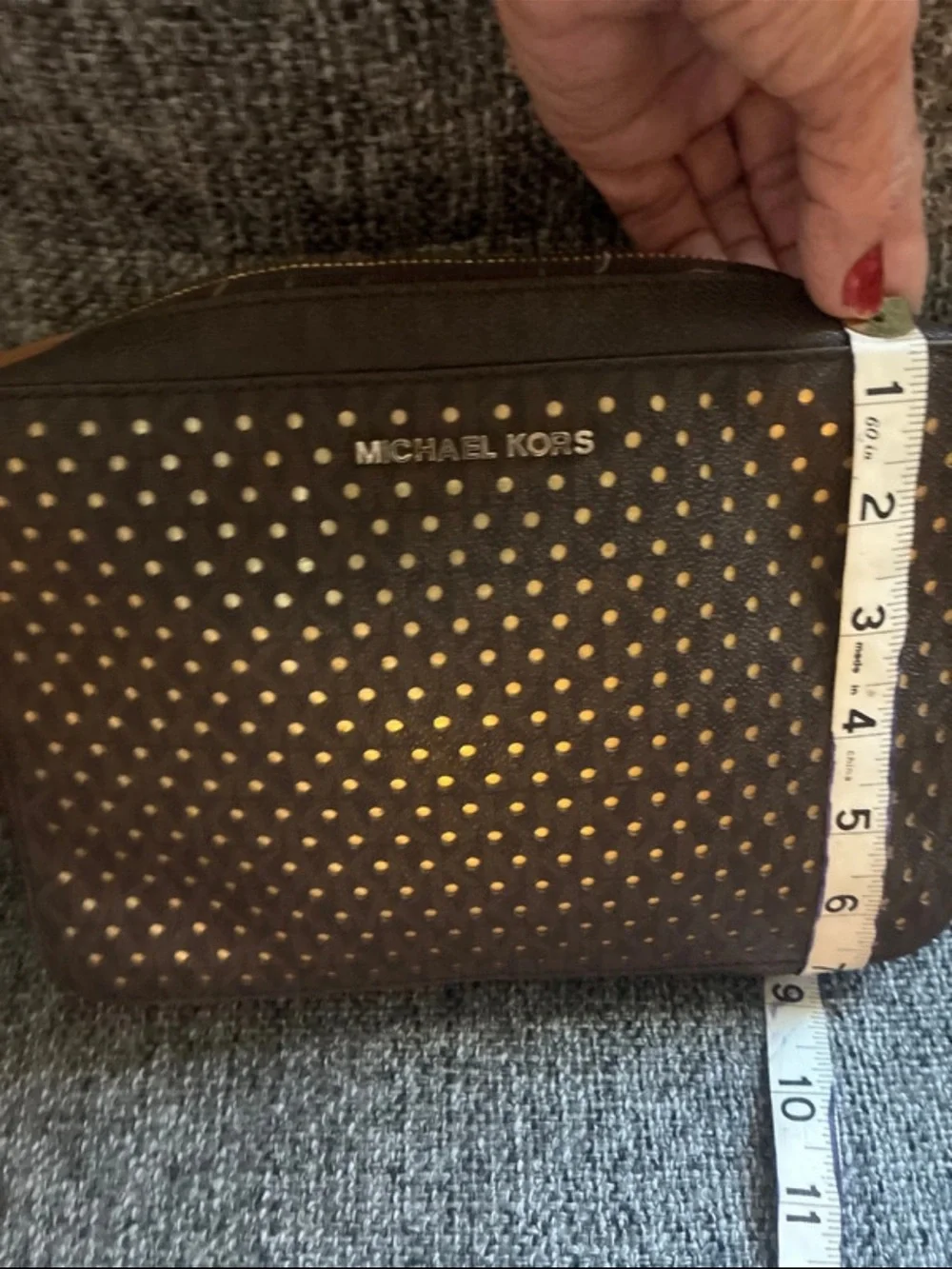 Michael Kors Brown Perforated Crossbody with Gold Studs